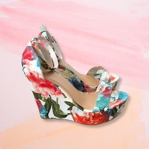 Bamboo Colorful Floral Platform Wedge Heel Shoes